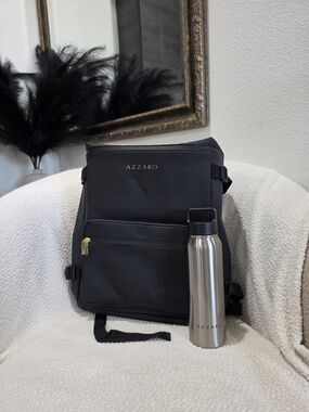 Azzaro Black Men's Backpack and Stainless steel Water Bottle